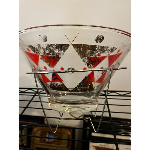 Vintage 1950‘s Gay Fad ‘Moon’ Pattern Salad Bowl Atomic Red Gold MCM W Base - Picture 3 of 3